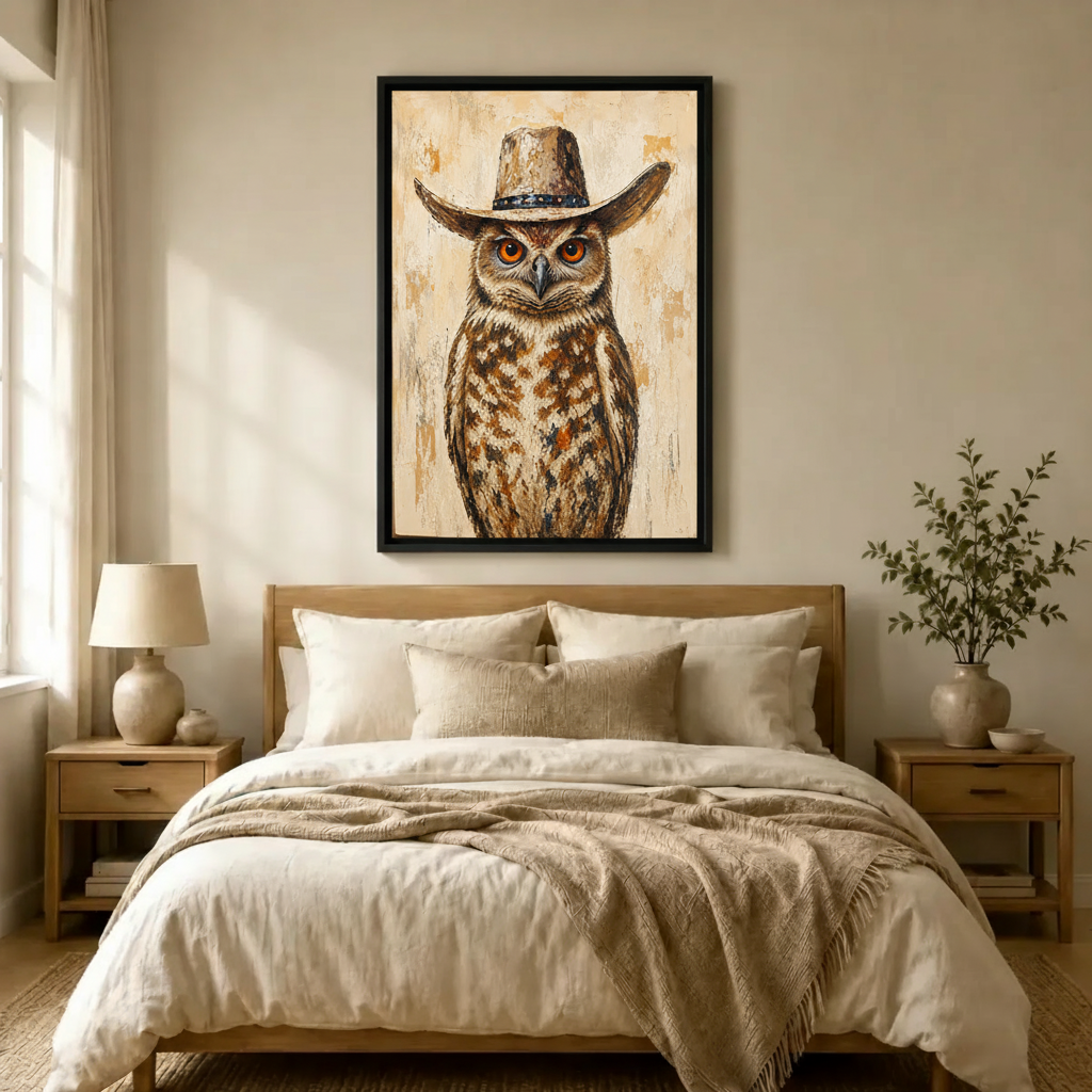 Cowboy Owl Canvas Wall Art