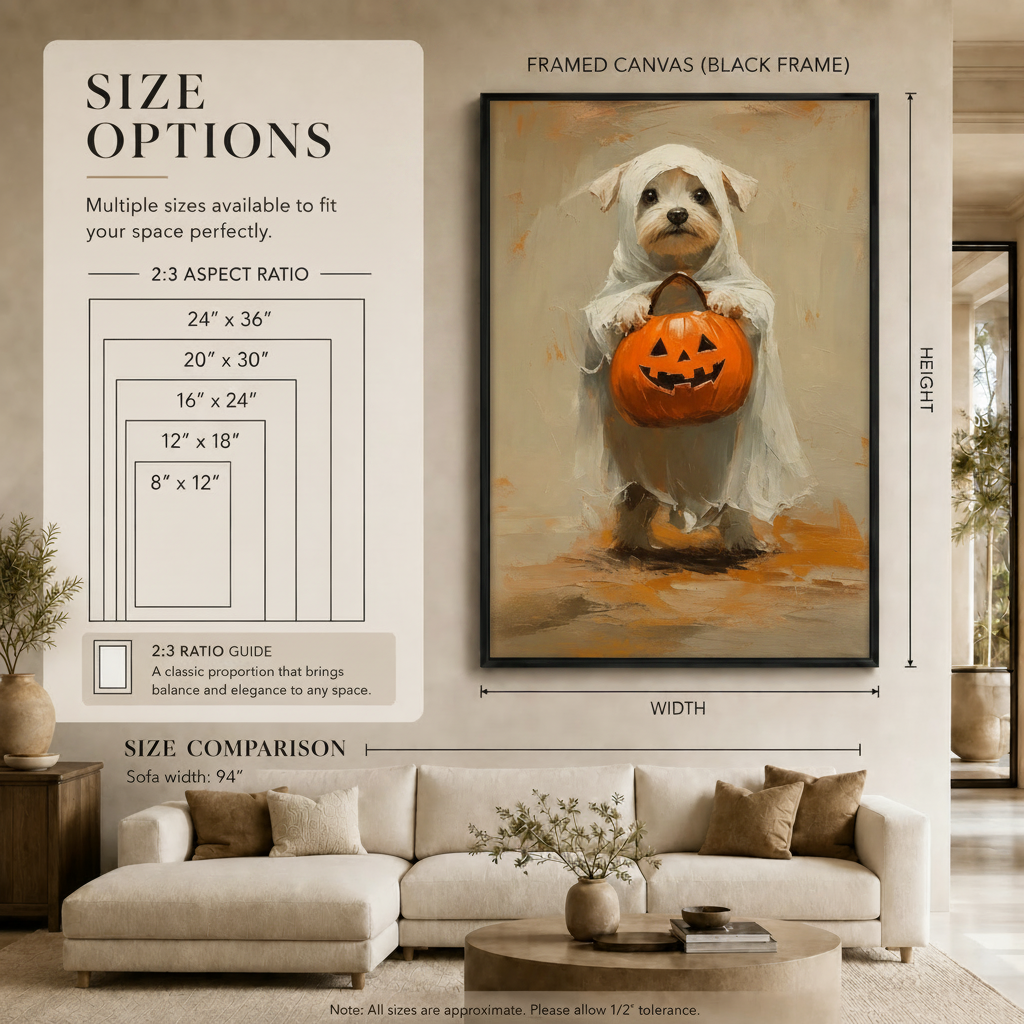 Ghost Dog Halloween Pumpkin Canvas Wall Art