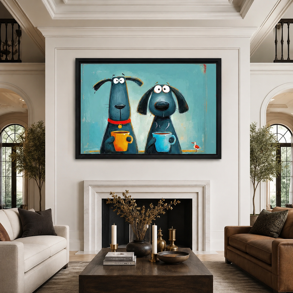 Coffee Dogs Whimsical Canvas Wall Art-t1012