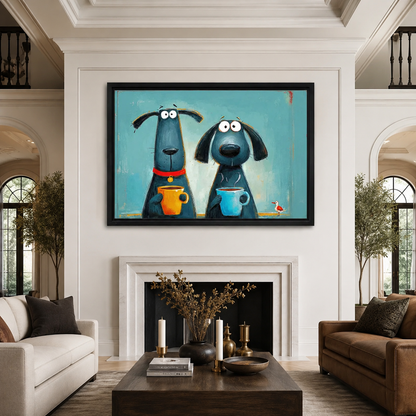 Coffee Dogs Whimsical Canvas Wall Art