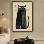 Zen Black Cat Japanese Woodblock Canvas Wall Art