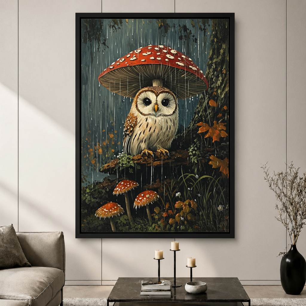 Owl Mushroom Rain Forest Canvas Wall Art