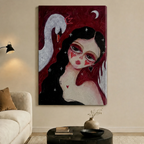 Swan Girl Dark Romance Crimson Canvas Wall Art