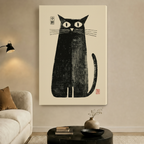 Zen Black Cat Japanese Woodblock Canvas Wall Art