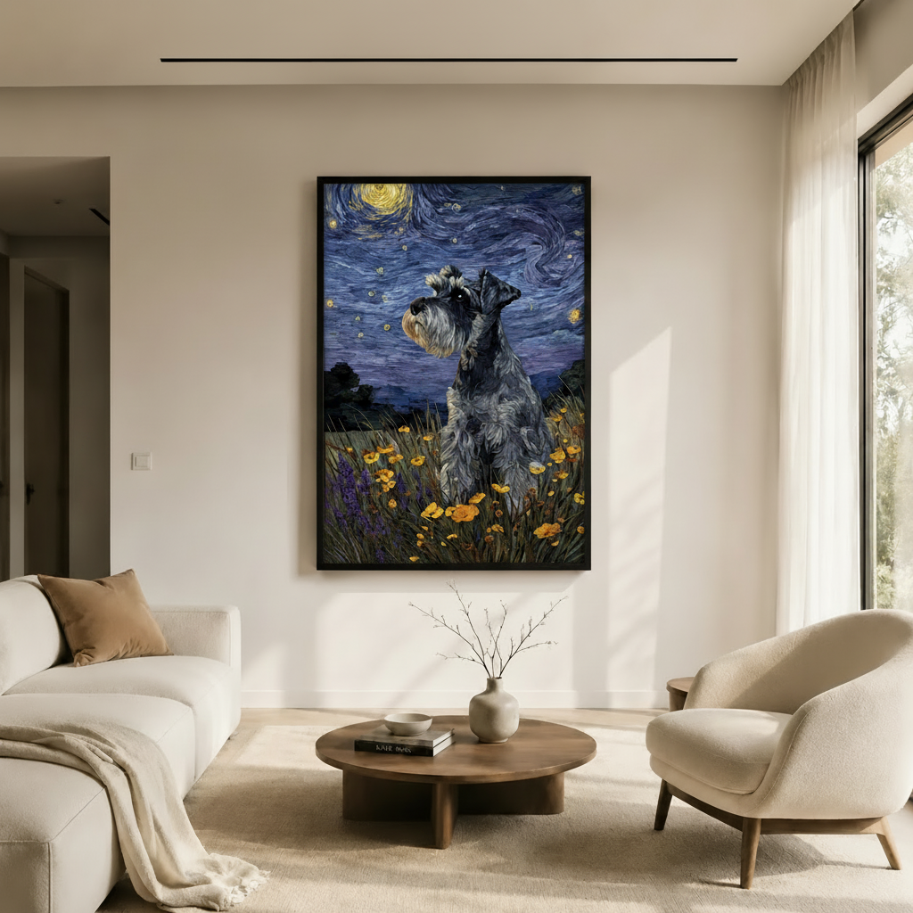 Schnauzer Starry Night Van Gogh Canvas Wall Art
