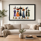 Whimsical Witch Coven Watercolor Canvas Art