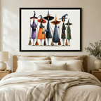 Whimsical Witch Coven Watercolor Canvas Art