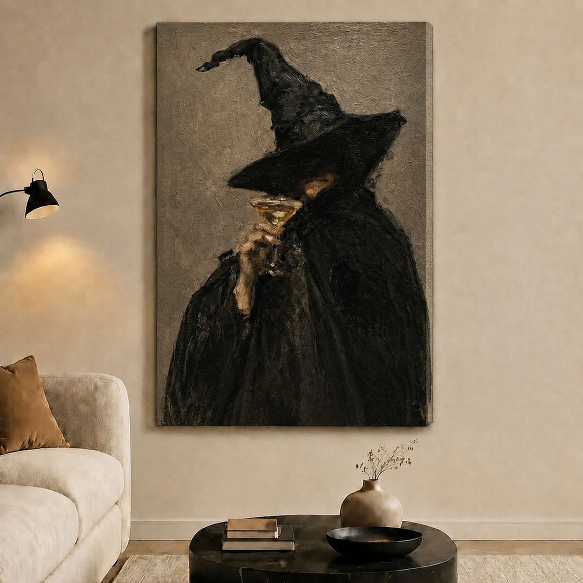 Witch Champagne Moody Portrait Canvas Wall Art