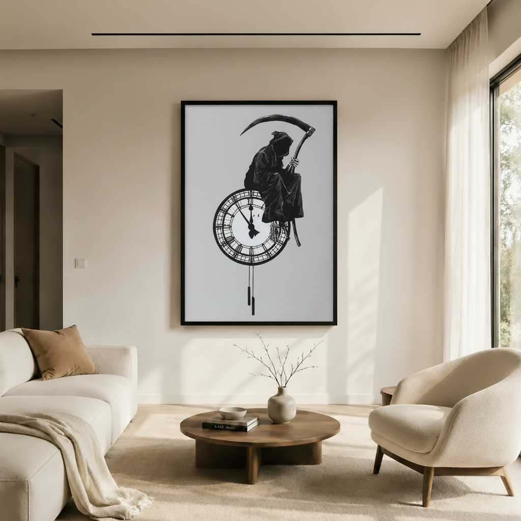 Grim Reaper Clock Dark Philosophy Canvas Wall Art