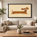Cute Dachshund with Bone Retro Illustration Canvas Art