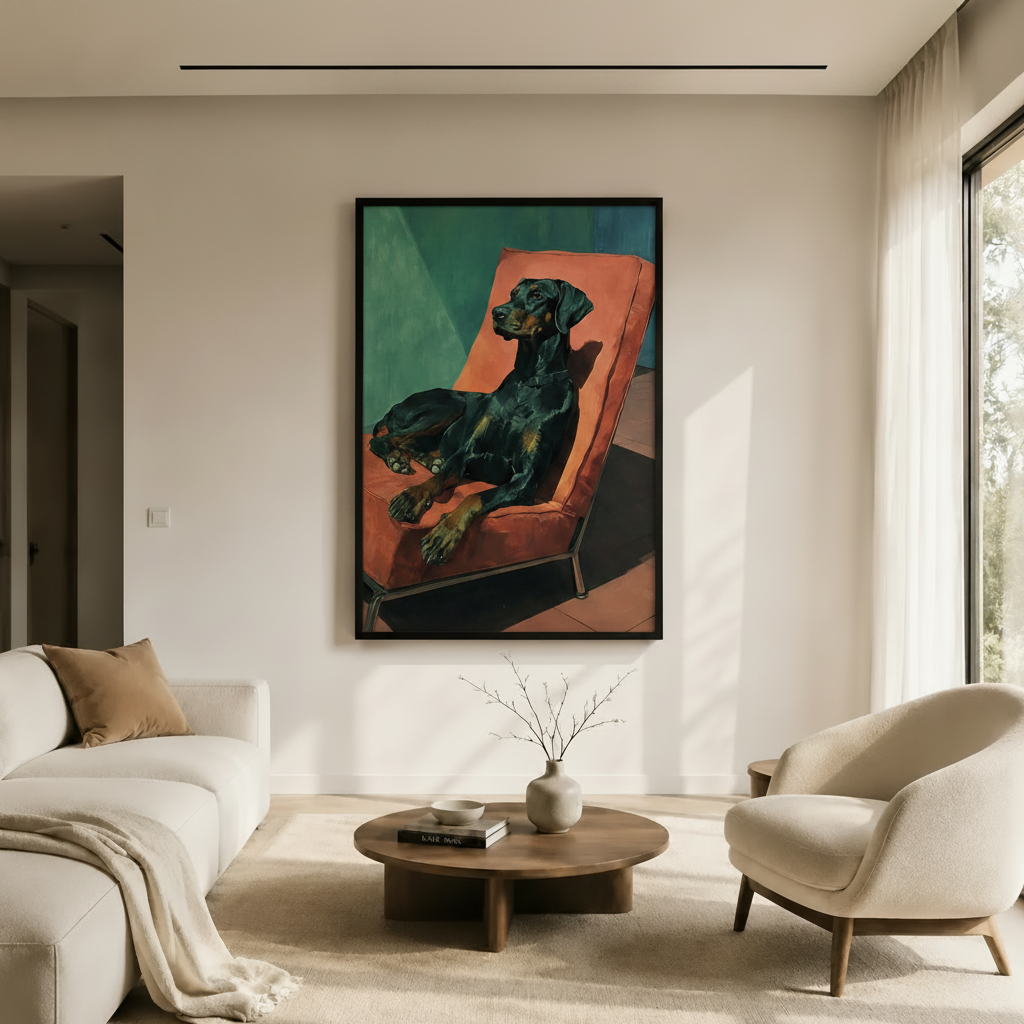 Doberman Lounge Retro Chair Canvas Wall Art