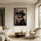 Victorian Black Cat Rose Hat Portrait Canvas Wall Art