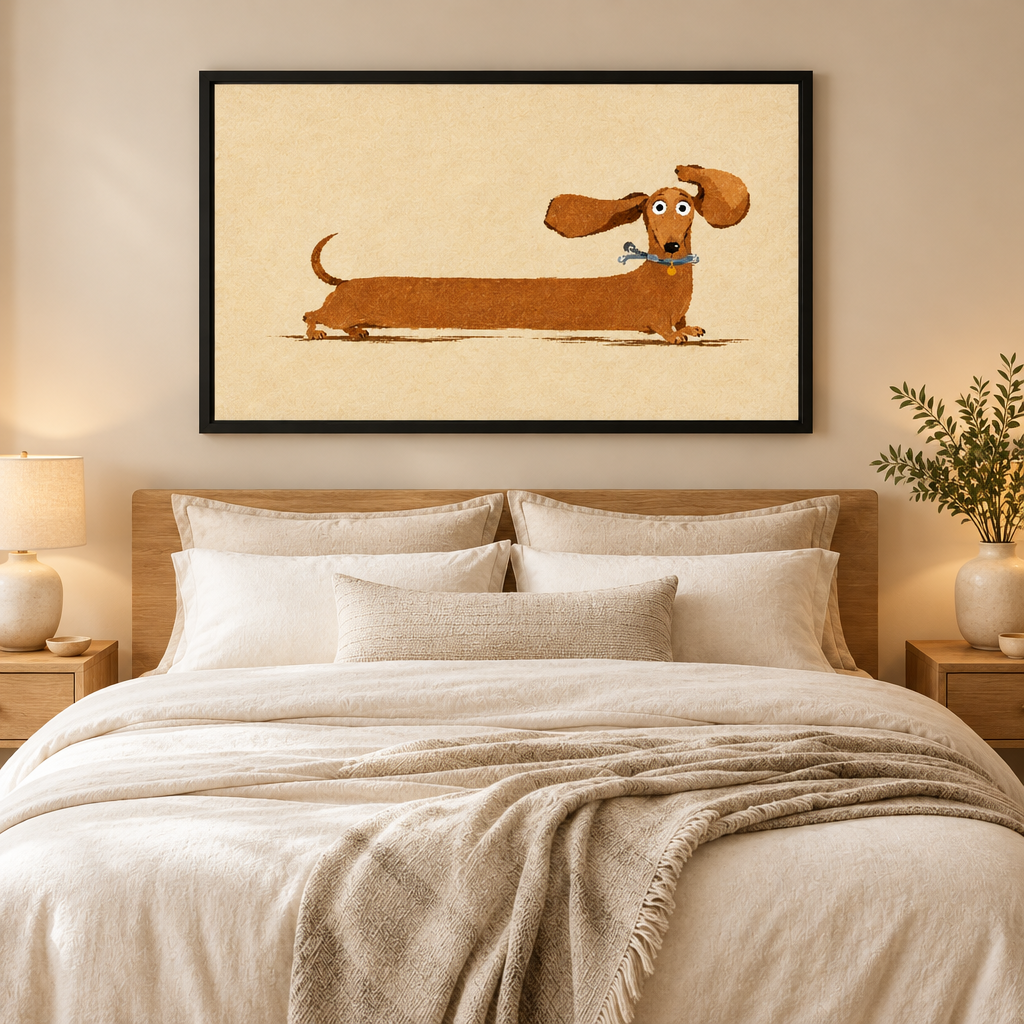 Cute Dachshund with Bone Retro Illustration Canvas Art