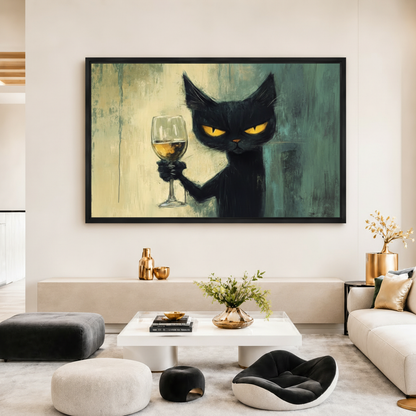 黑猫画作替换至现代客厅场景（正方形）