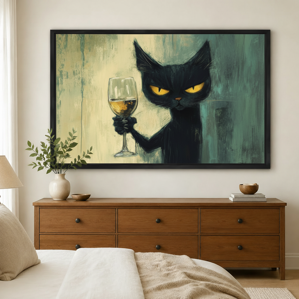黑猫画作替换至卧室场景（正方形）
