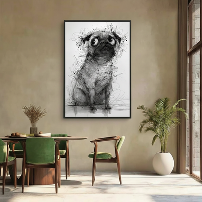 巴哥犬素描替换至波西米亚餐厅场景（正方形）