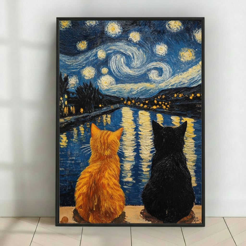 极简白墙-星夜双猫