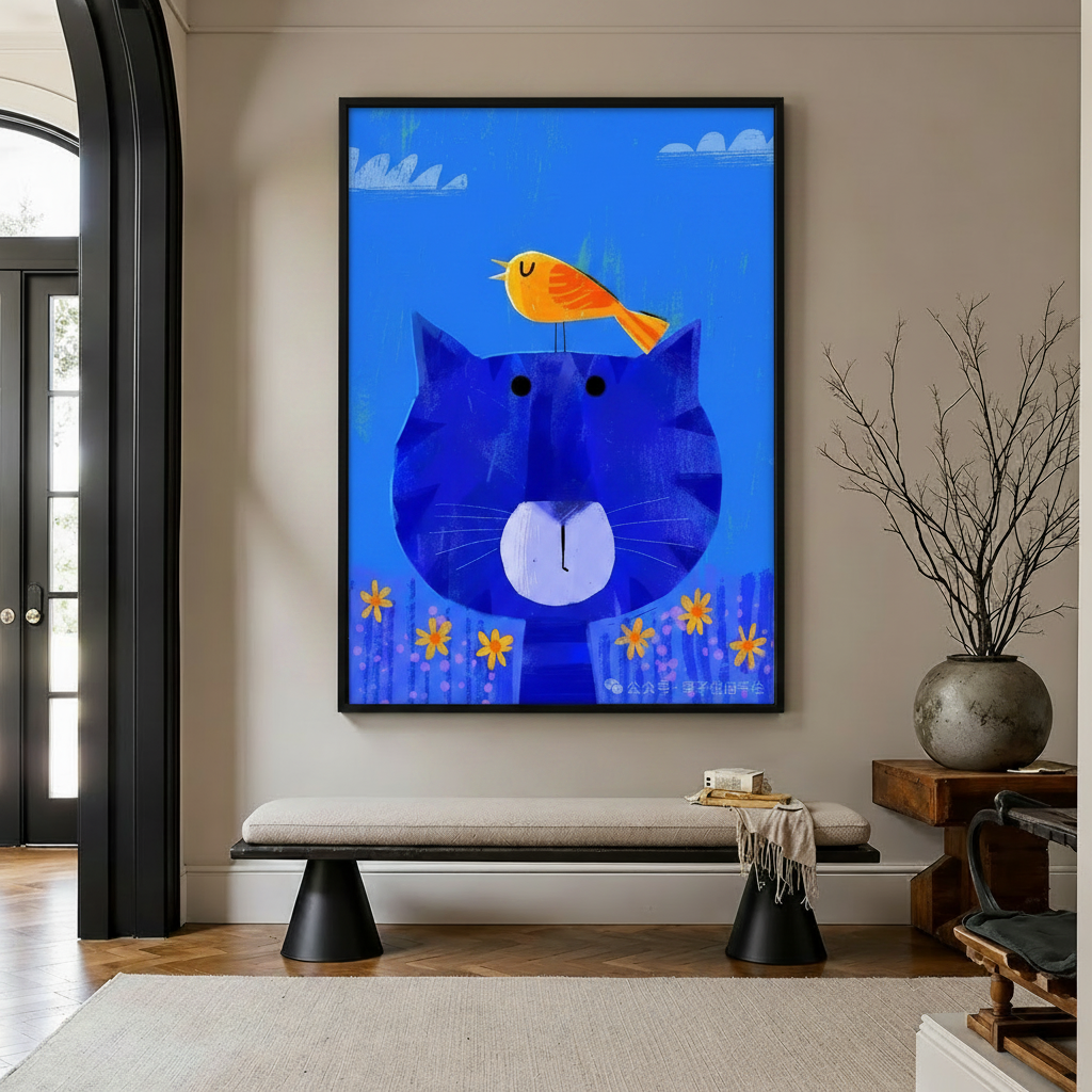 蓝猫插画替换入室内场景画框