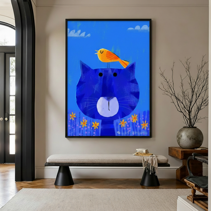 蓝猫插画替换入室内场景画框