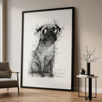 巴哥犬素描替换至现代客厅黑框场景（正方形）