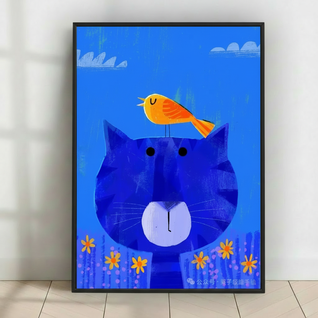 蓝猫插画替换入画框