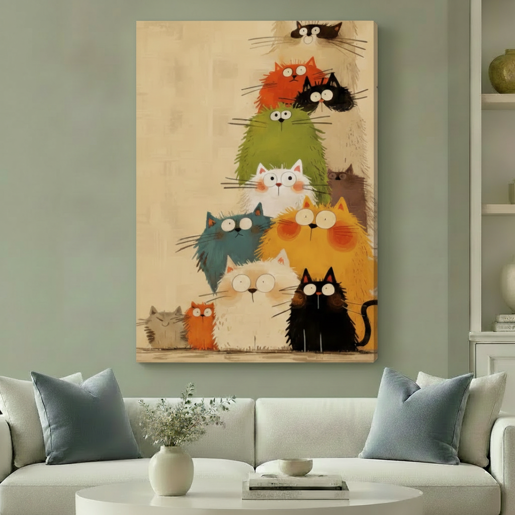 多彩猫咪群像替换猫头鹰场景