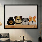 Four Dogs Peeking Over Shelf Canvas Art