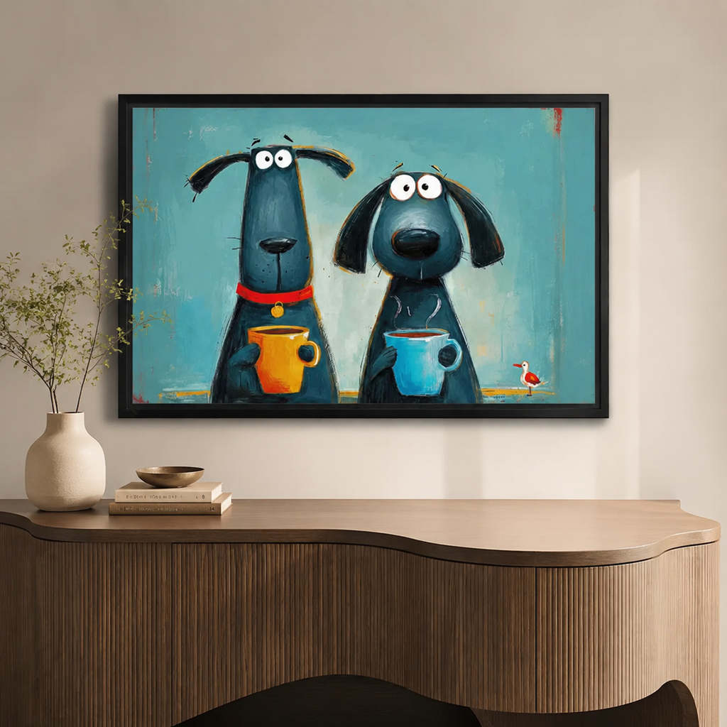 Coffee Dogs Whimsical Canvas Wall Art-t1012