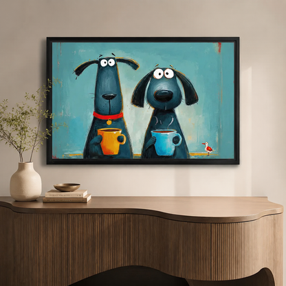 Coffee Dogs Whimsical Canvas Wall Art