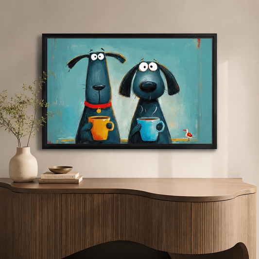 Coffee Dogs Whimsical Canvas Wall Art
