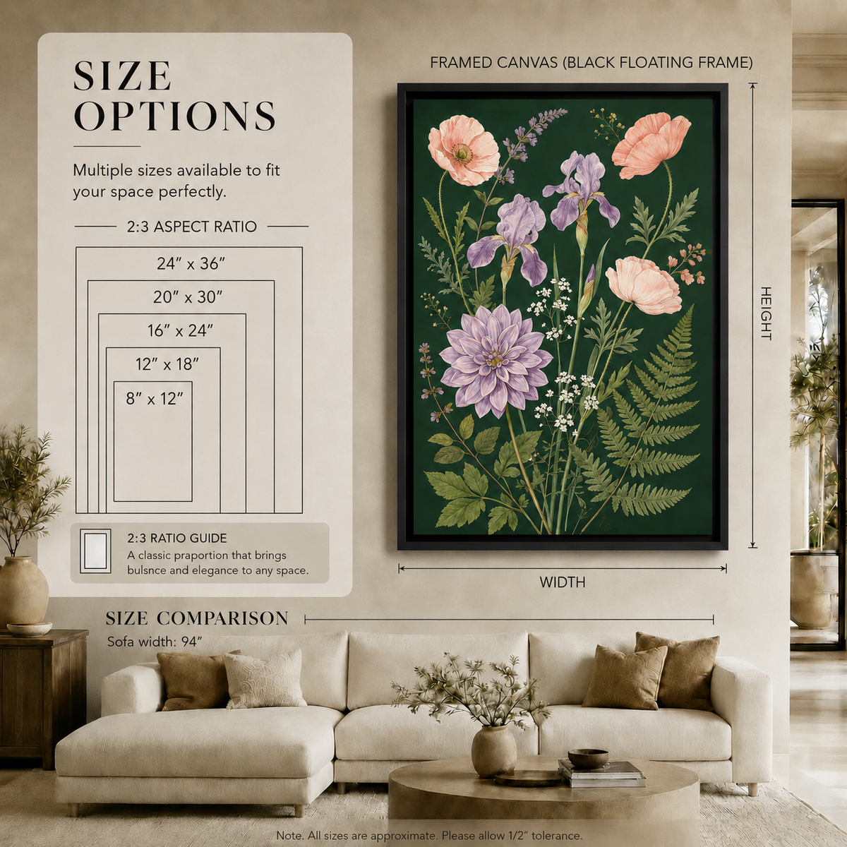 Dark Botanical Floral Garden Illustration Canvas Art