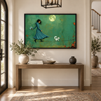 Moonlit Walk Canvas Art – Whimsical Moon & Cat