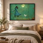 Moonlit Walk Canvas Art – Whimsical Moon & Cat