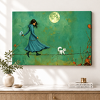 Moonlit Walk Canvas Art – Whimsical Moon & Cat
