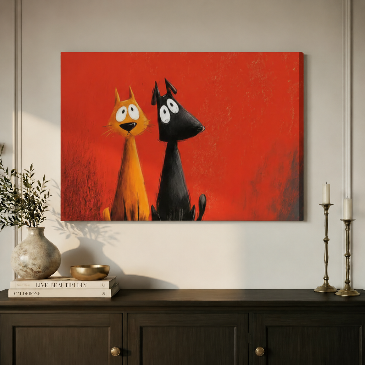 Cat & Dog Odd Couple Canvas Wall Art