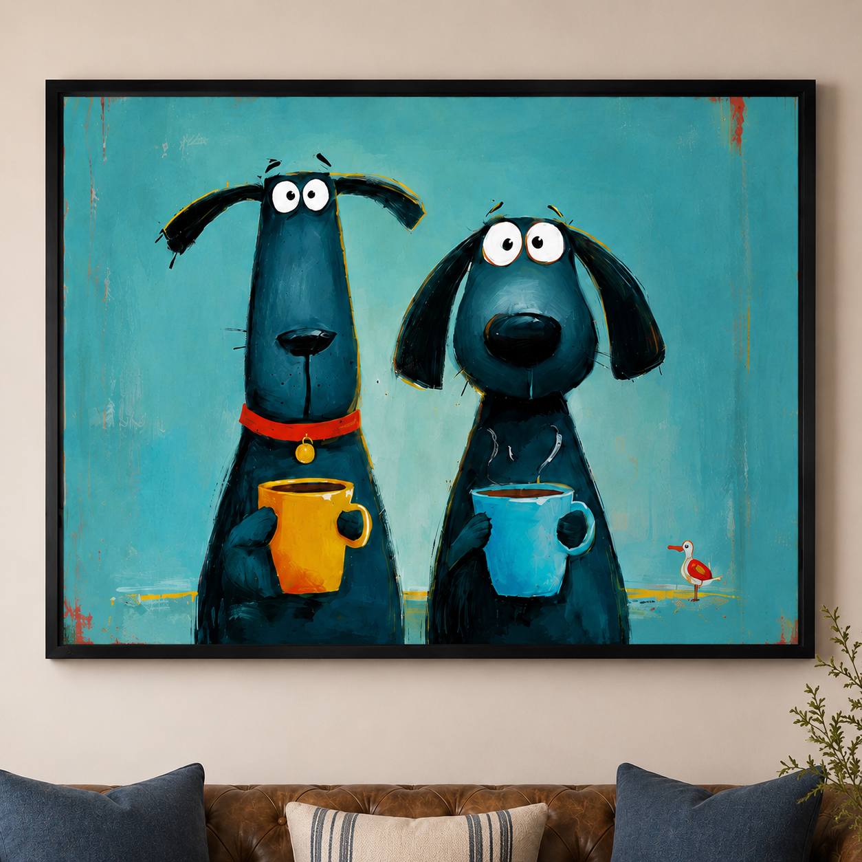 Coffee Dogs Whimsical Canvas Wall Art-t1012