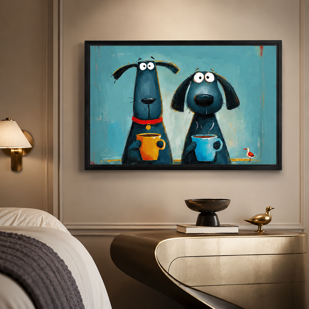 Coffee Dogs Whimsical Canvas Wall Art-t1012