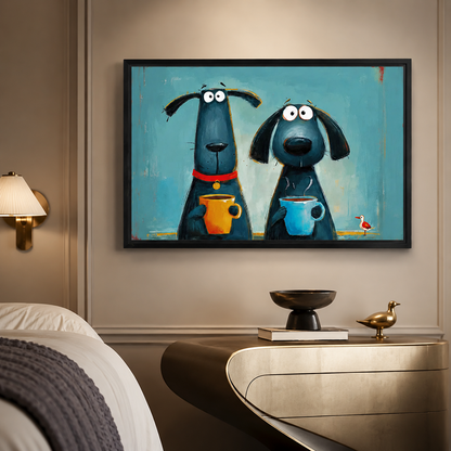 Coffee Dogs Whimsical Canvas Wall Art