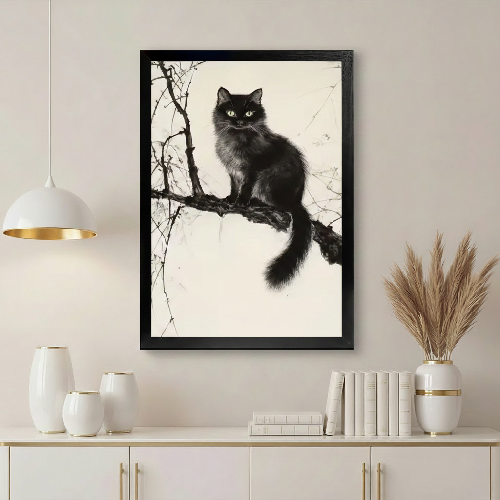 Black Cat Sketch - Living Room Bookshelf