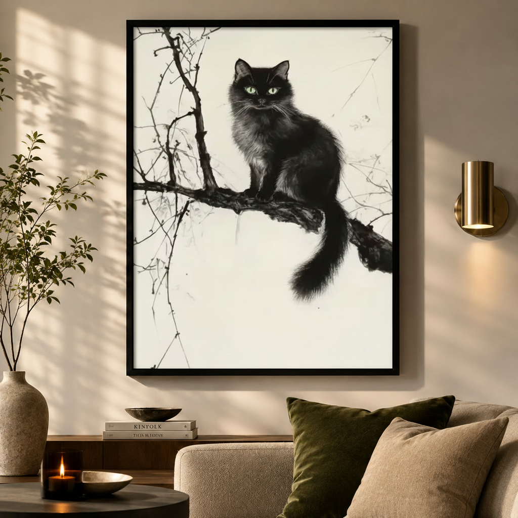 Black Cat Sketch - Living Room Wall