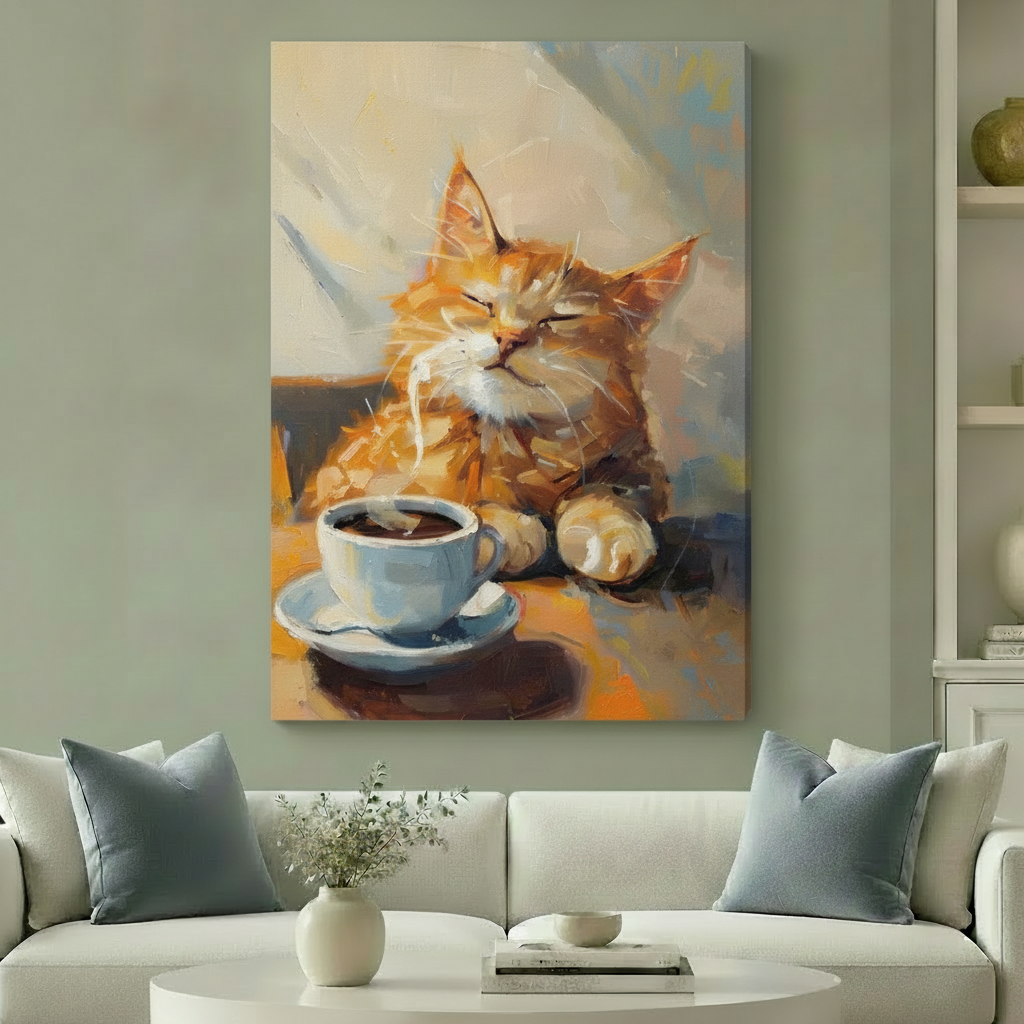 Cat coffee canvas living room