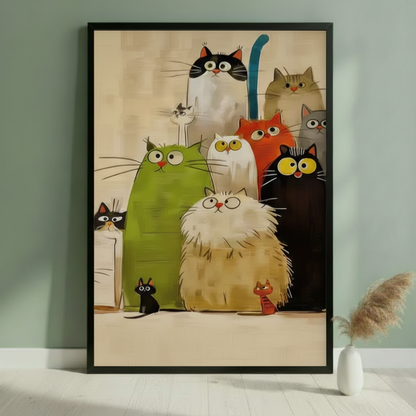 Funny Cat Group Portrait Canvas Wall Art Print