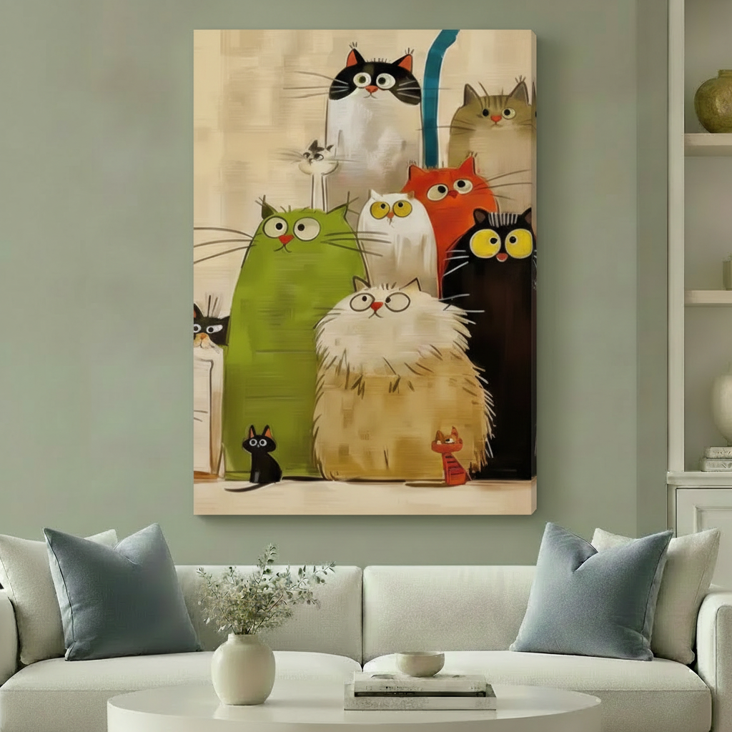 Funny Cat Group Portrait Canvas Wall Art Print