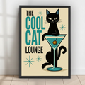 Cool Cat Lounge Retro Mid-Century Framed Canvas Art-t004