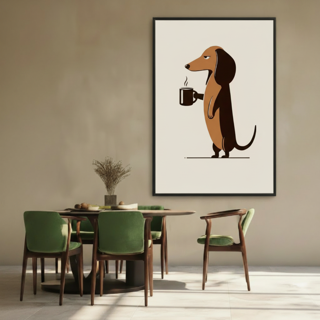 Dachshund Art in Dining Room Black Frame