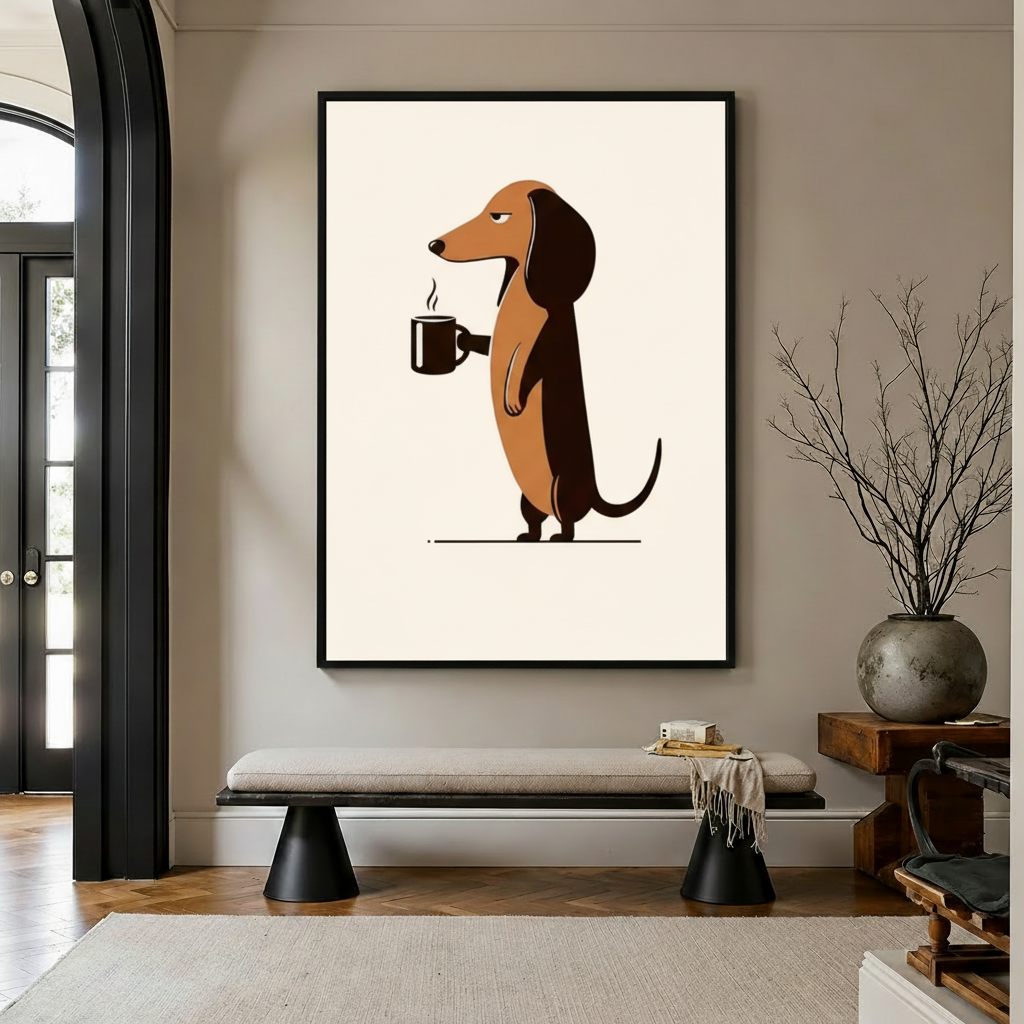 Dachshund Art in Entryway Black Frame