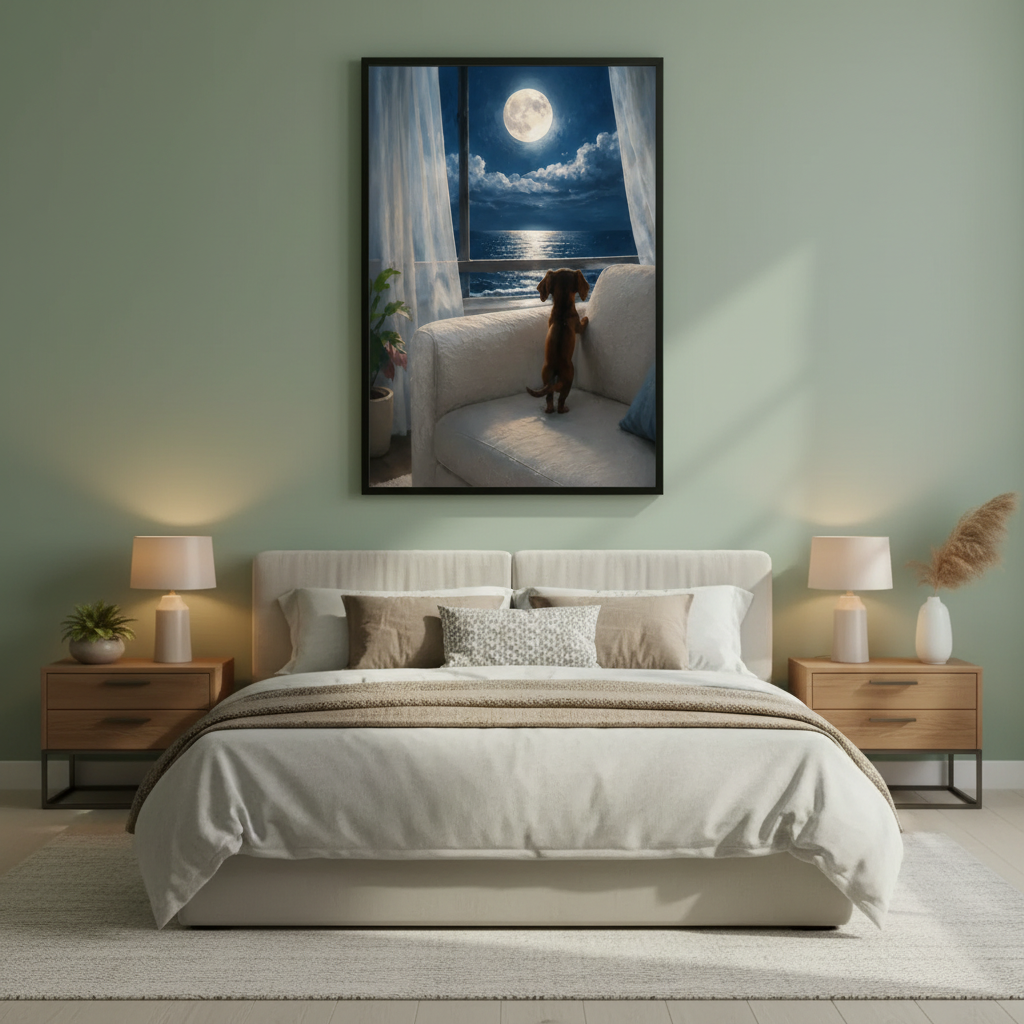 Dachshund Moonlit Bedroom Scene