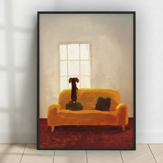 Dachshund Sofa Window - Gray Wall Frame Mockup