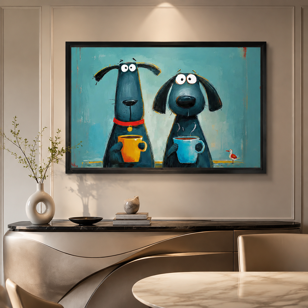 Coffee Dogs Whimsical Canvas Wall Art-t1012