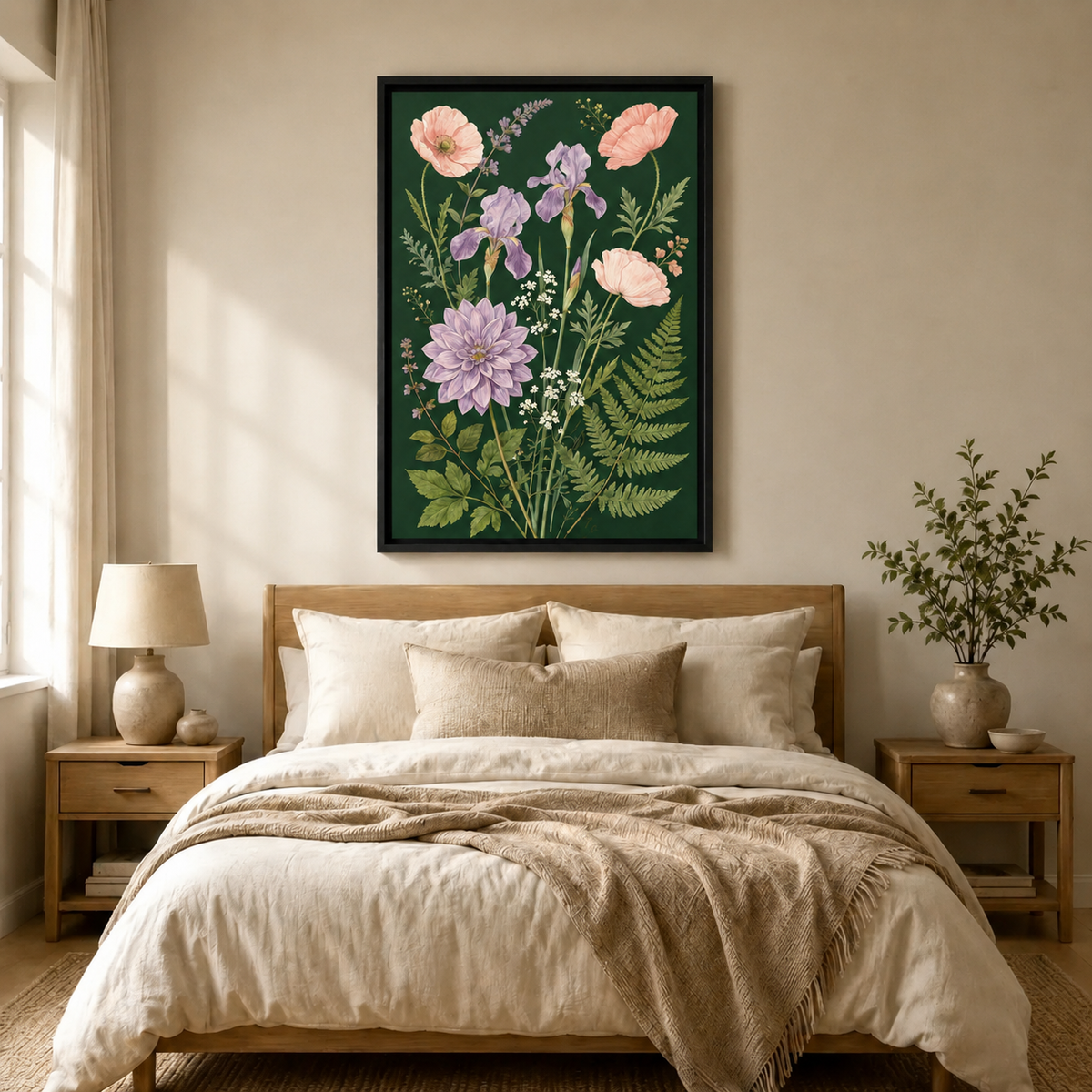 Dark Botanical Floral Garden Illustration Canvas Art